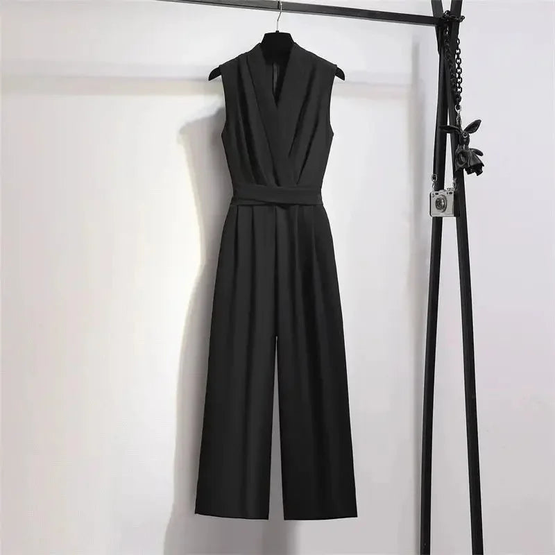 Women's New Summer High Waist Slimming One-Piece Pants Suits Drapey Sleeveless Long Gowns Fashionable Chinese Brand.