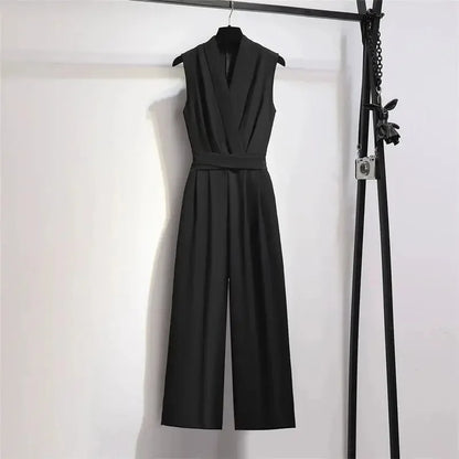 Women's New Summer High Waist Slimming One-Piece Pants Suits Drapey Sleeveless Long Gowns Fashionable Chinese Brand.