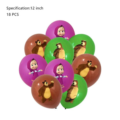 Mashas und Bär Geburtstag Party Dekoration Cartoon Thema Luftballons Kinder Event liefert Einweggeschirr Hintergrund