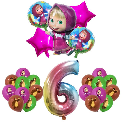 Mashas und Bär Geburtstag Party Dekoration Cartoon Thema Luftballons Kinder Event liefert Einweggeschirr Hintergrund