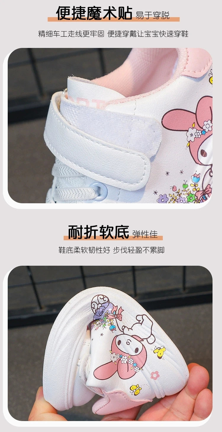 Baby Girls White Shoes Kids Casual Sneakers Cartoon Soft Breathable Fashion Children White PU Leather Shoes Size 26-37.