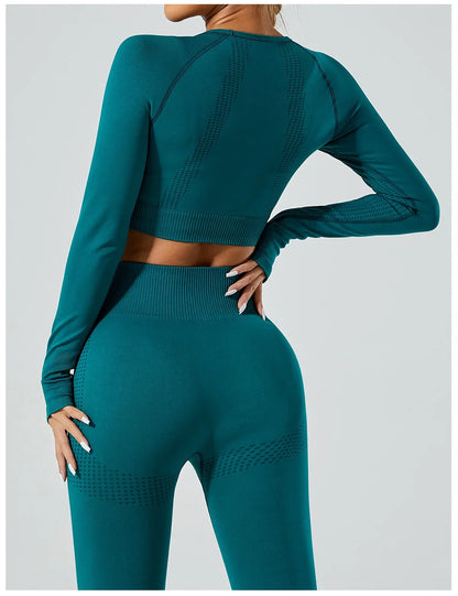 Seamless Cross-Border Running Sports Top Breathable Fitness Jacket Training Quick-Dry Outerwear Long Sleeve Yoga Wear For Women.