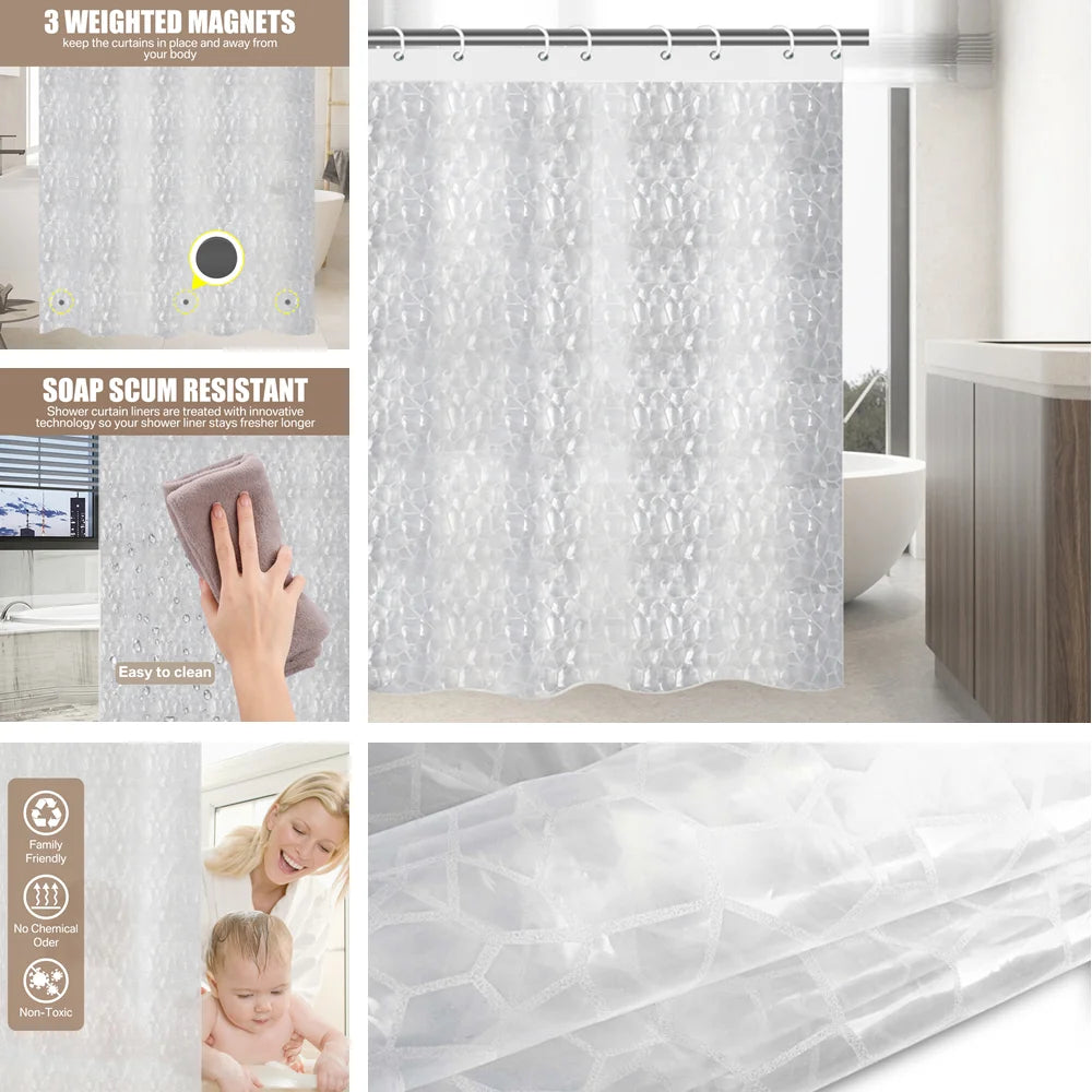 Klarer Duschvorhang, PEVA, transparent, für Badezimmer, wasserdicht, 180 x 200 cm, Badvorhänge, Badezimmer, schimmelfeste Vorhänge mit Haken