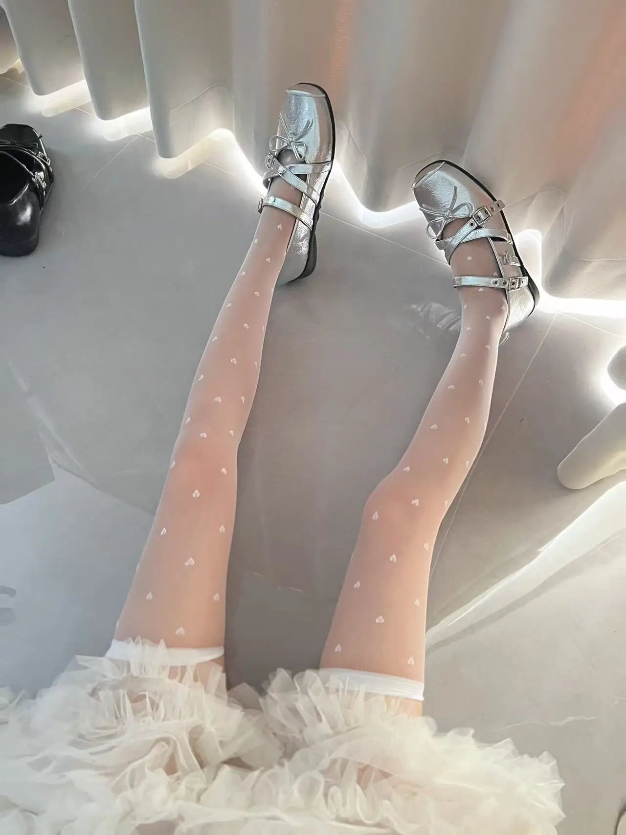 Love Polka Dot Sexy Lace Stockings Women's Japanese Style Jk Ultra-thin Core-spun Knee Socks.