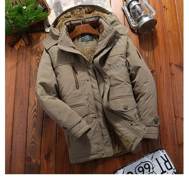 Winter Fleece Long Jacket Men Casual Thicken Warm Cotton Padded Jackets Man Fashion Hooded Outdoor Windproof Parkas Snow Coat.