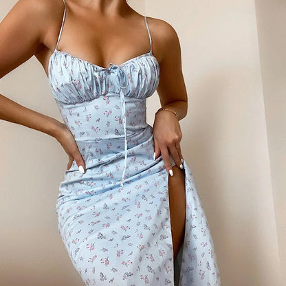 Hugcitar Frauen Elegante Blumen Strand Urlaub Bodycon Streetwear Langes Kleid 2024 Sommer Kleidung Großhandel Artikel Für Business