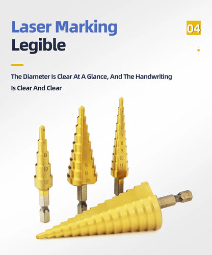 3-12 4-12 4-20 4-32mm HSS Titan Stufenbohrer Konischer Bühnenbohrer für Metall Holz Hochgeschwindigkeits-Stufenbohrer-Set Elektrowerkzeuge