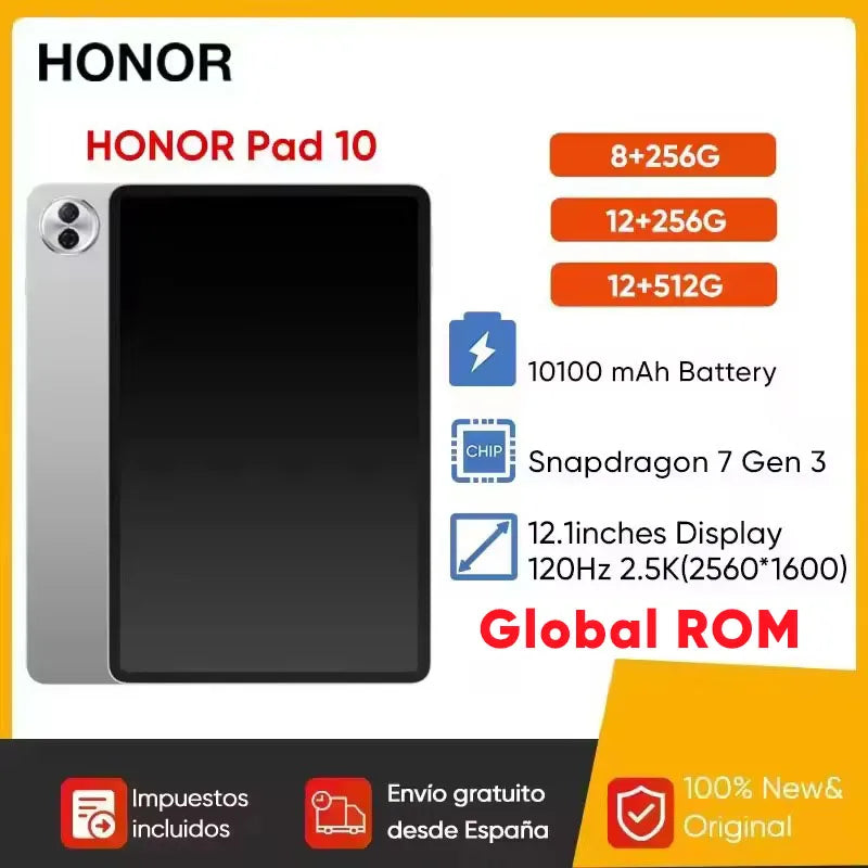Original HONOR Pad 10 Tablet 2.5K 12.1'' Eye Comfort Display Snapdragon 7 Gen 3 Chipset 10100mAh Battery Painting Tablet.
