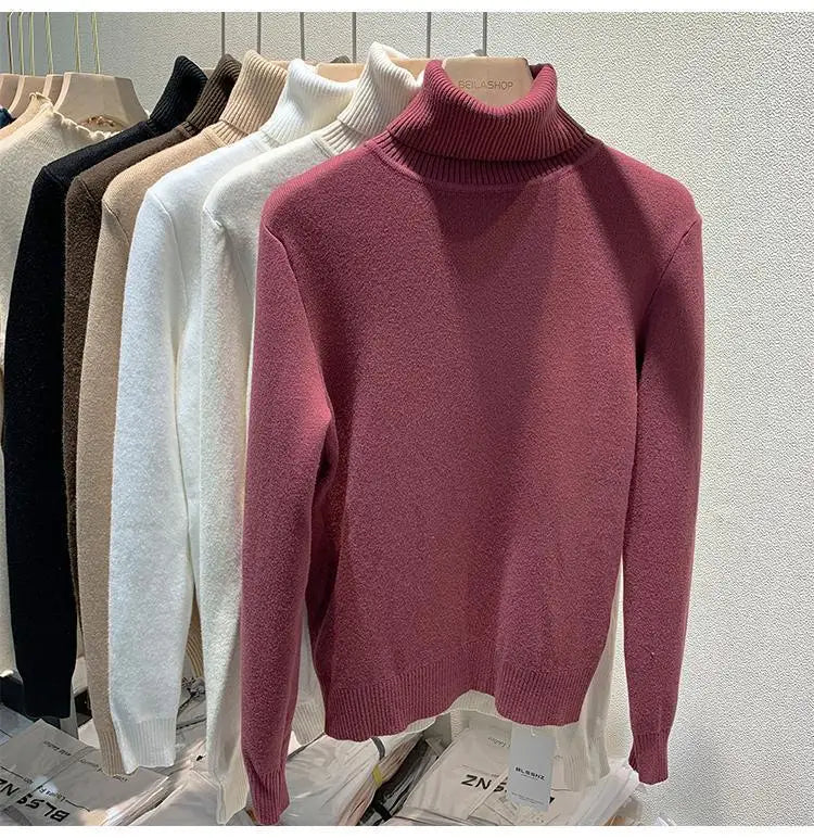 2025 neue Verdicken Hohe Kragen Pullover frauen Pullover Top Winter Warme und Weiche Einfarbig Inneren Tragen Bodenbildung Shirt.