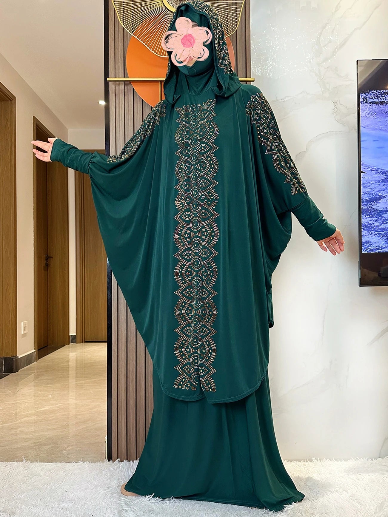New Dubai Ramadan Muslim Women's Prayer Set Hooded Hijab With the Long Skirt Turkey-African Dubai Islam Lady Cloth Kaftan Abaya.