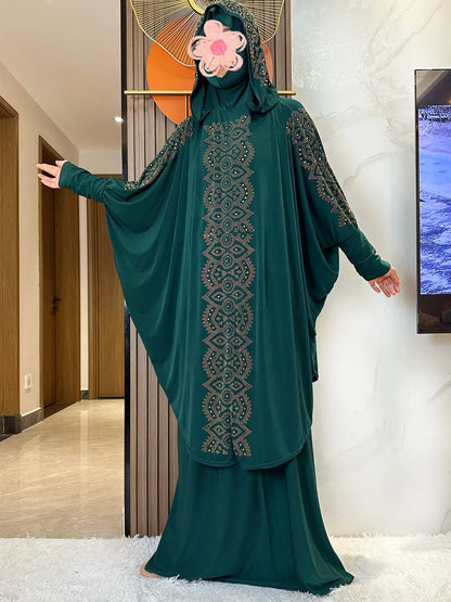 New Dubai Ramadan Muslim Women's Prayer Set Hooded Hijab With the Long Skirt Turkey-African Dubai Islam Lady Cloth Kaftan Abaya.
