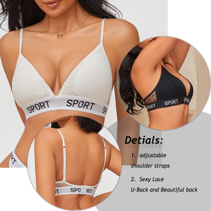 3Pcs/Set Women's Sexy Lace Bras Seamless Letter Deep V Adjusted-Straps Underwear Fashion Cozy Breathable Intimate Lingerie 2025.