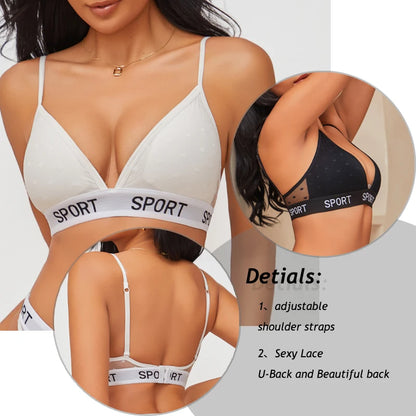 3Pcs/Set Women's Sexy Lace Bras Seamless Letter Deep V Adjusted-Straps Underwear Fashion Cozy Breathable Intimate Lingerie 2025.