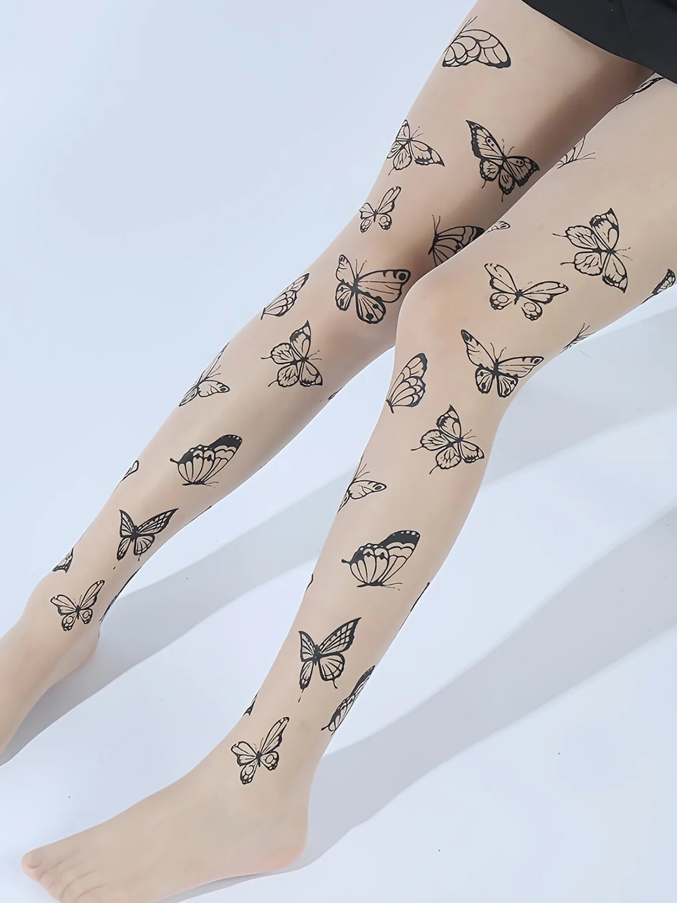 Fashionable Sexy Butterfly Printing Stockings Tights Black White Butterfly Tights Thin Material Suitable For Summer.