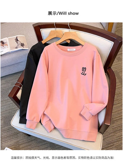 170kg plus size Damen büste Herbst lose Rundhals-Kaninchen-Sweatshirt Langarm lässig Top 6xl 7xl 8xl 9xl 10xl 11xl.