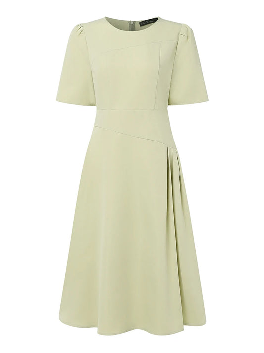 ZANZEA Elegante Büro Frauen Kleider Sommer Stilvolle Solide Party Arbeit Kleid Mode Kurzarm Plissee Vestidos Midi Sommerkleid.