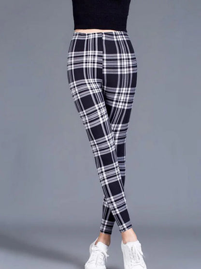 CUHAKCI Weibliche Fitness Leggings Frauen Drucken Plaid Leggings Dame Sexy Dünne Bleistift Hosen Push-Up Elastische Taille Hose.
