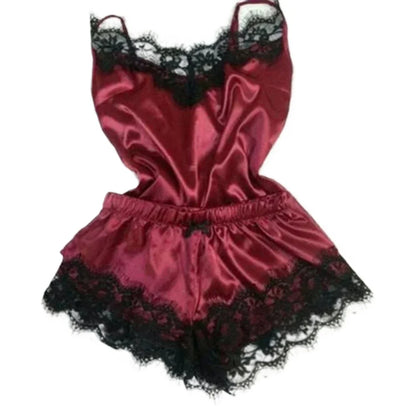 Sommer-Pyjama-Set aus Spitze und Seide für Damen, Nachtwäsche, sexy Dessous, Cami-Top und Shorts-Sets, bequeme, lässige Pyjamas.