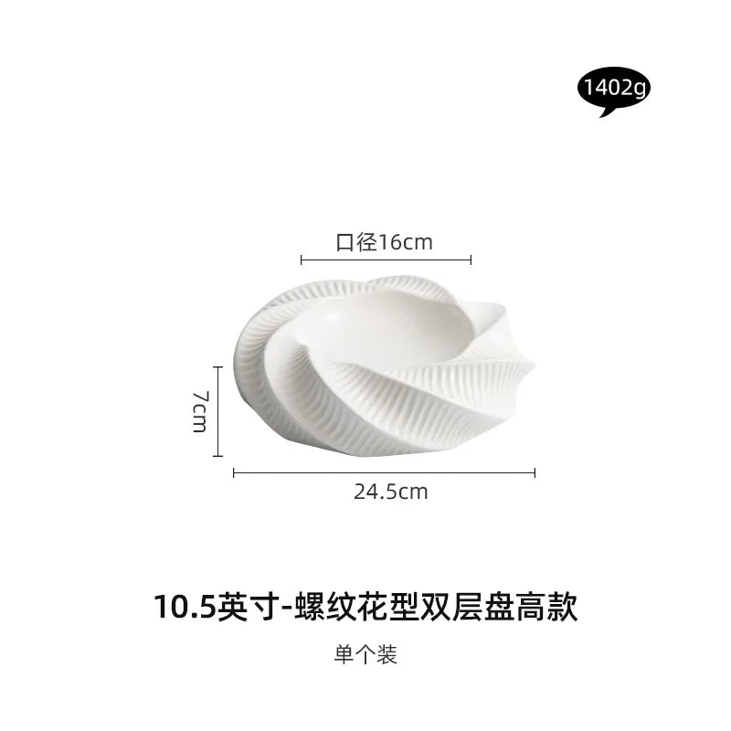 White Ceramic Dining Plate Dinner Steak Hotel Restaurant Main Course Dessert Home Kitchen Tableware.