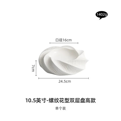 White Ceramic Dining Plate Dinner Steak Hotel Restaurant Main Course Dessert Home Kitchen Tableware.