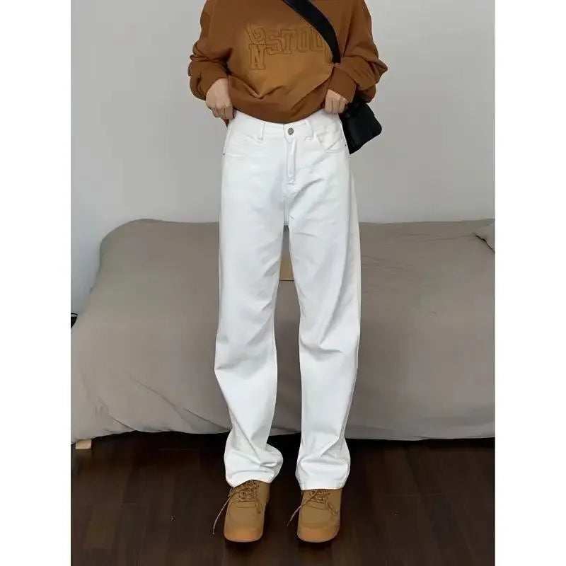 High Waist Straight Leg Jeans Women's Spring New Slim Fit Spring Autumn Narrow Version Smoking Pipe Pants.
