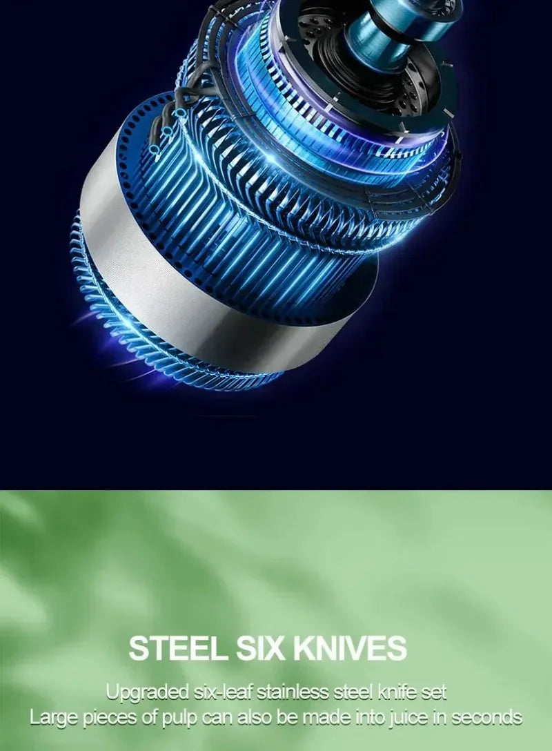 6-Blade Mini Portable Electric Juicer Bottle – USB-Charged, Shakes Orange/Lemon, Works As Fresh Fruit Mixer & Squeezer.