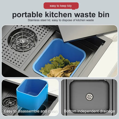 Hidden Cup Washer Sink With Cover Kitchen Sink Stainless Steel Washbasin Multifunctional Large Single Slot For Kitchen