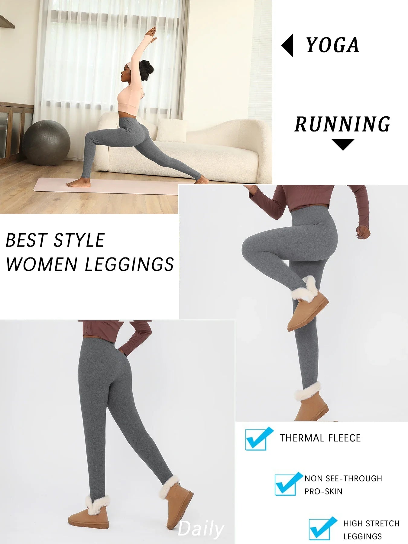 Superweiche, mit Fleece gefütterte Leggings für Damen, Workout, Yoga, Laufen, Thermo-Warmhose für kalten Winter.