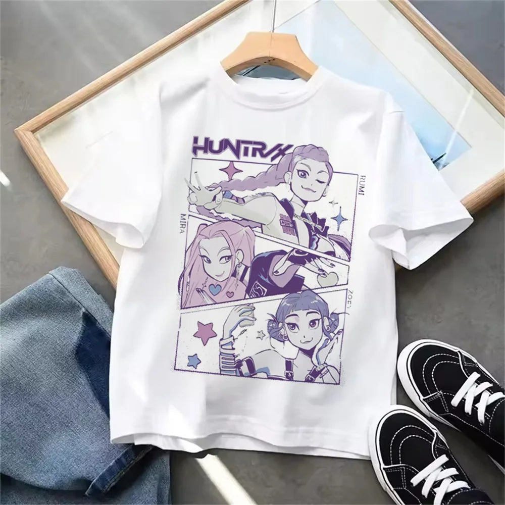 Summer 2025 New KPop Demon Hunters Kids Girls Boys T-shirt Children's Clothing T Shirt Casual O-Neck Short Sleeve Tops.