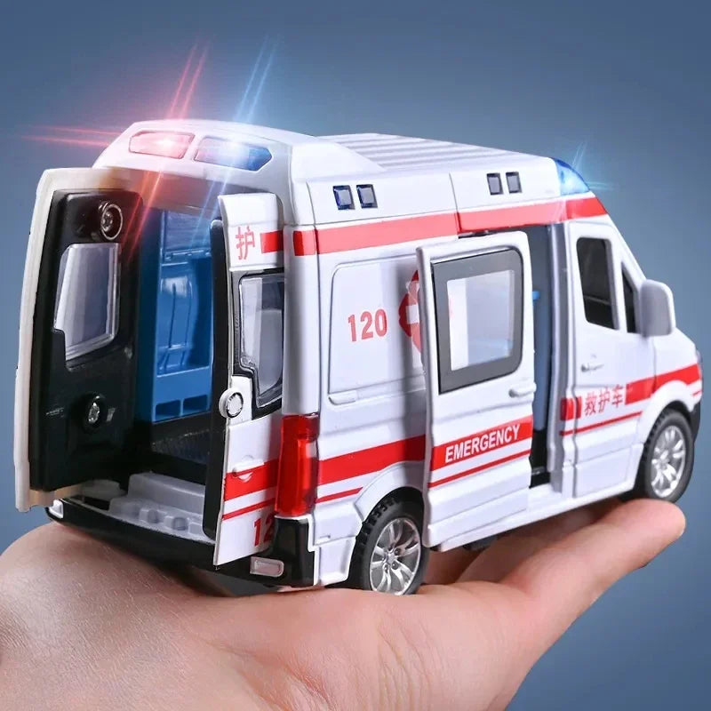 1:32 Mini Alloy Car Diecast Ambulance Fire-Truck Policecar Model Sound And Light Vehicle Simulation Collection Gifts Toys Boys.