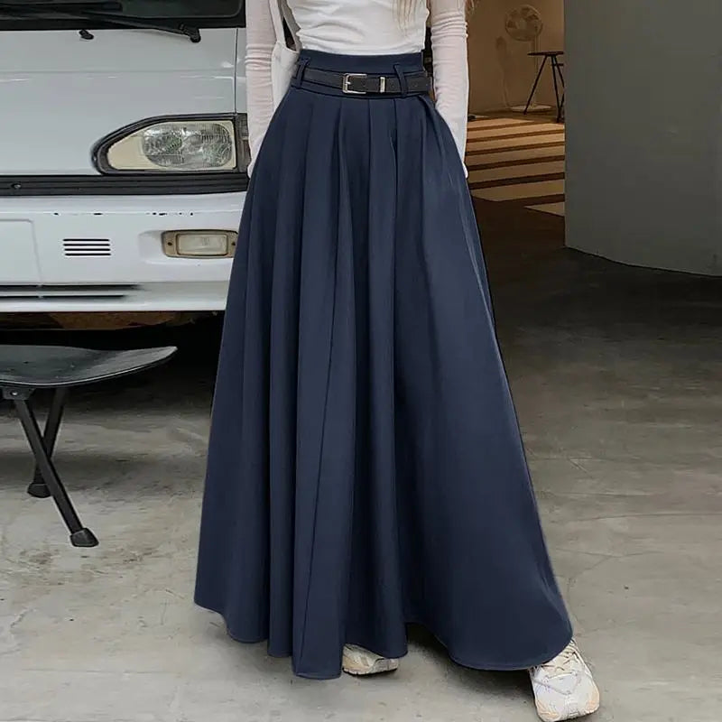 ZANZEA Women High Waist Jupe 2025 Autumn Vintage Office Falda Korean Fashion Pleating Swing Skirt Holiday Loose Solid Maxi Skirt.