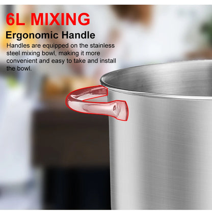 BioloMix Kitchen Food Stand Mixer, Blender, Quiet Motor, Cream Egg Whisk, Whip Dough Kneader, 6-Speed, 1200 W, 6 L, DC.