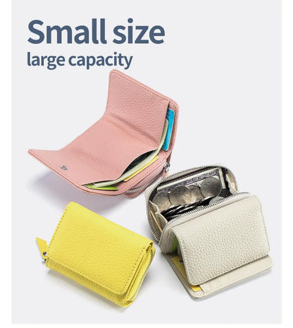 Genuine Leather Women Wallet Small Zipper Coin Wallet Female Short Cow Leather Women Purse RFID Card Money Bag Gift for Women.
