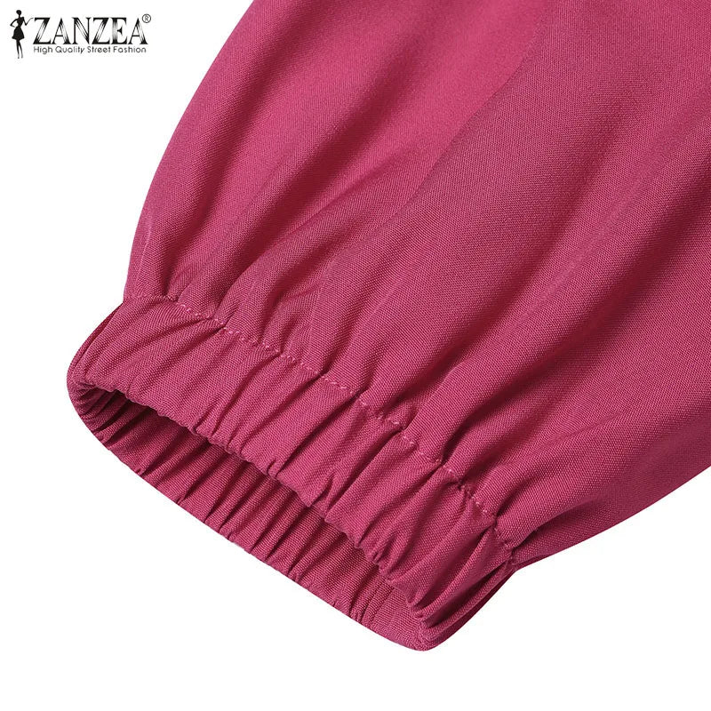 ZANZEA O Neck Casual Loose Maxi Dress Tiered Islamic Hijab Women Long Sleeve Long Vestidos Muslim Fashion Autumn Abaya Robes