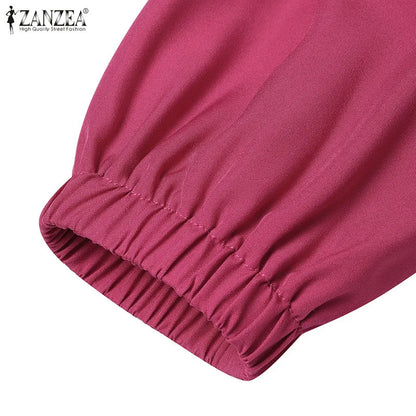 ZANZEA O Neck Casual Loose Maxi Dress Tiered Islamic Hijab Women Long Sleeve Long Vestidos Muslim Fashion Autumn Abaya Robes