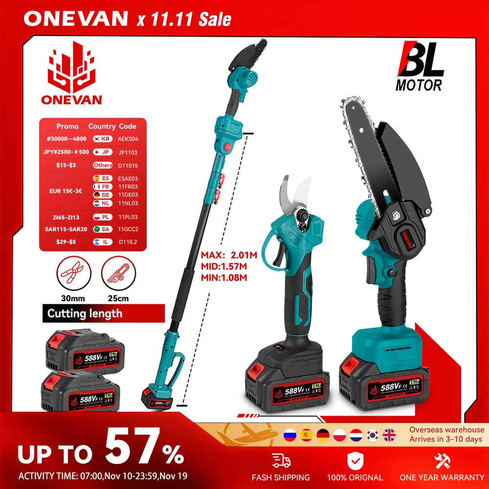 ONEVAN 3500 W Bürstenlose Teleskopstange Elektrische Kettensäge 3-IN-1 Hohe Zweig Schere Garten Beschneiden Werkzeug für 21 V 18 V Batterie