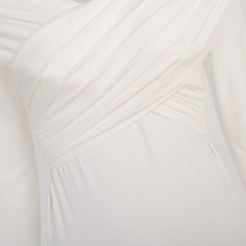 Chic Sexy Criss-cross Pleated Slash Neck Slim Fit Solid Color Basic 2024 Sexy Hot Female Long-sleeves High Waisted Bodysuit Tops