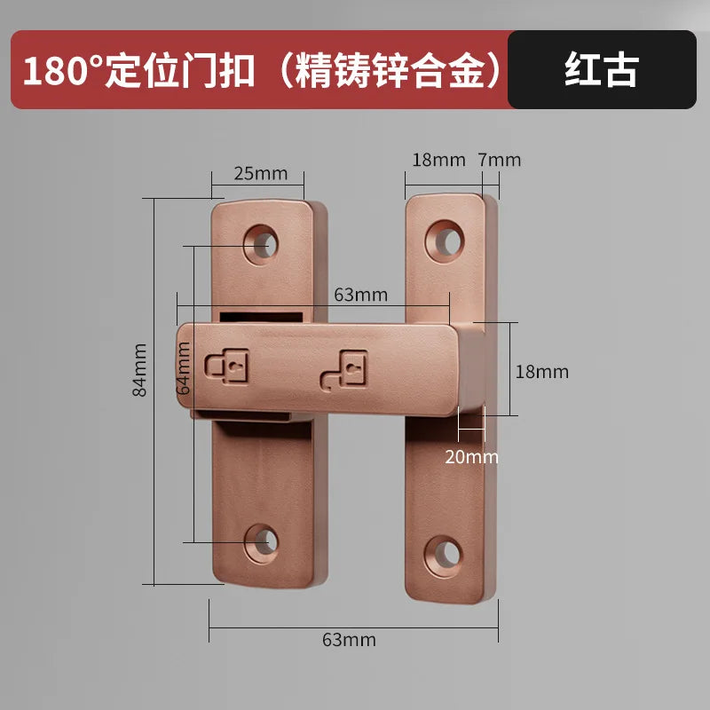 Riegel Riegel Indoor Non-Punch Türschloss Badezimmer Schiebetür Schnalle Schiebetür Snap Altmodische oberflächenmontierte Zimmertür