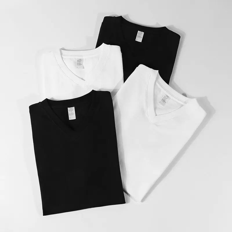 Men's T-Shirts,100% Cotton Soft,V-Neck Fashion Male Tops Tees,Short Sleeve Tee Shirt for Men Black White.