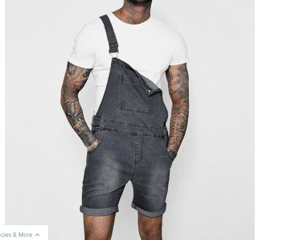Fashion Streetwear Mens Suspenders Denim Jumpsuits Cargo Pants Men Shorts Masculino Jeans Pink Overalls.