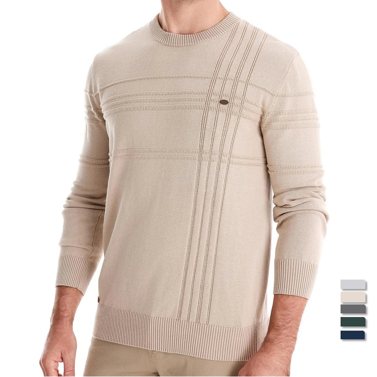 AIOPESON Mens Crewneck Pullover Sweater Knitted Cotton Stripped Quality Autumn Winter Warm Sweaters for Men.