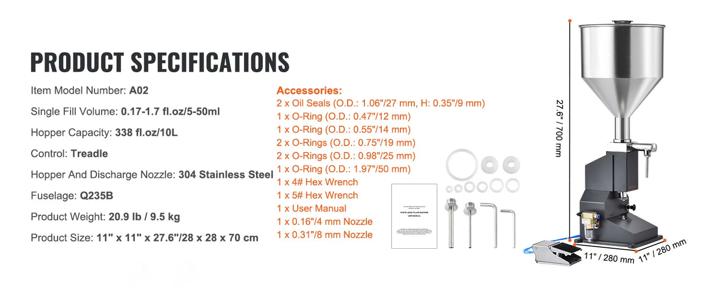 SucceBuy 5-50/100ml A02 Pneumatic/Manual Paste Liquid Filling Machine Bottle Liquid Filler Pedal for Water Juice Cosmetic Milk.