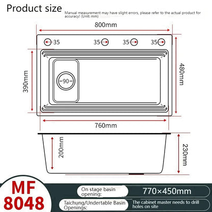Stainless Steel Kitchen Sink Gray Household Large Single Slot Wash Vegetables and Dish Basin Multifunctional Dish Basin Sink