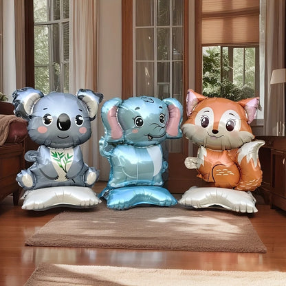 3/2 Stück Dschungel-Tier-Folienballons mit Ständer – Koala-Elefant-Fuchs für Geburtstag, Hochzeit, Karneval, Themendekorationen.