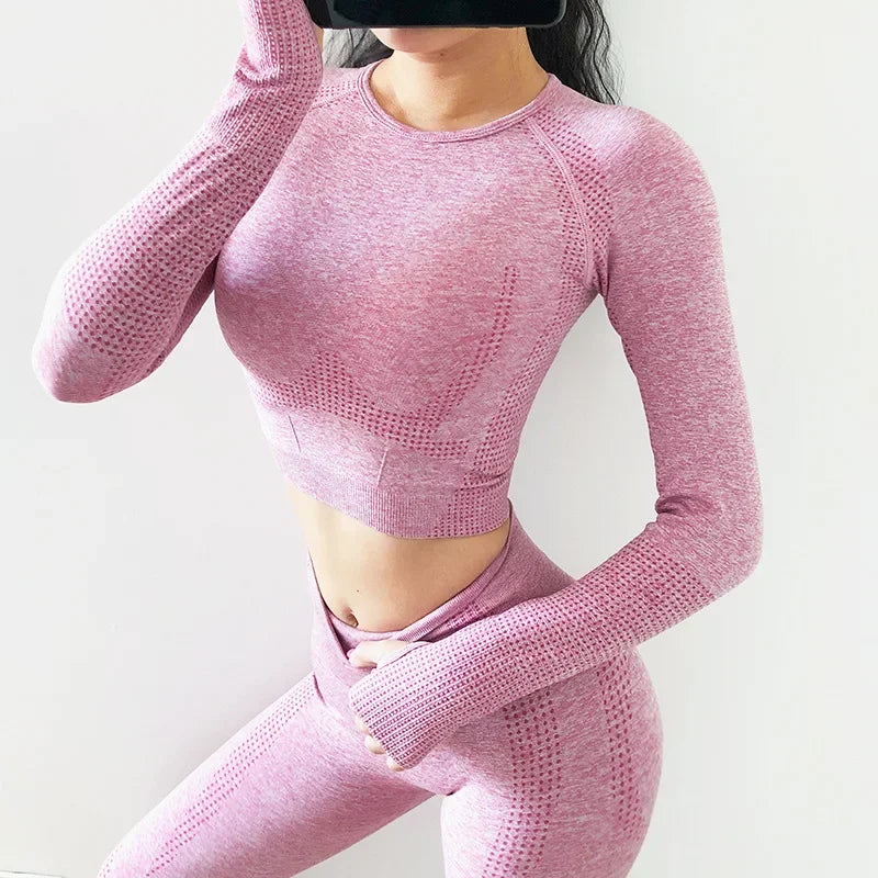 Seamless Yoga Shirt Women Fitness Long Sleeve Crop Top Workout Tops Gym Clothes Sportswear Running T-shirts.