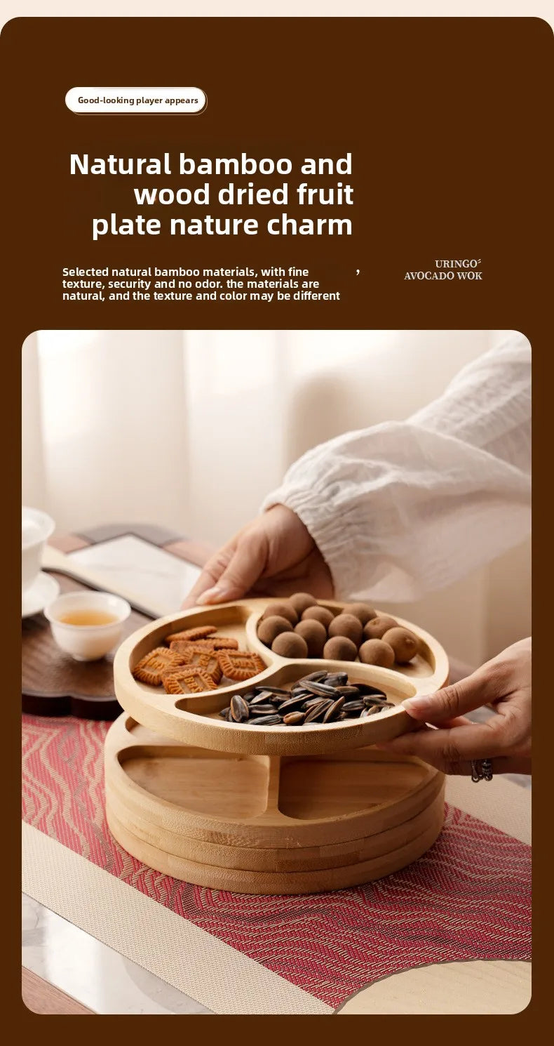 1pcs Wooden Compartment Tray for Boiling Tea  Snack Plate Home Living Room Nut Candy Fruit Serving Dish Solid Wood.