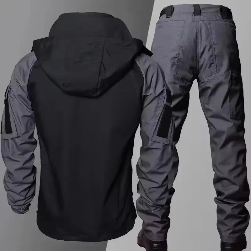 Tactical Waterproof Sets Men Wear Resistant Combat Training Suit Outdoor Multi-pocket Uniform Airsoft Camping Hiking Tracksuit.