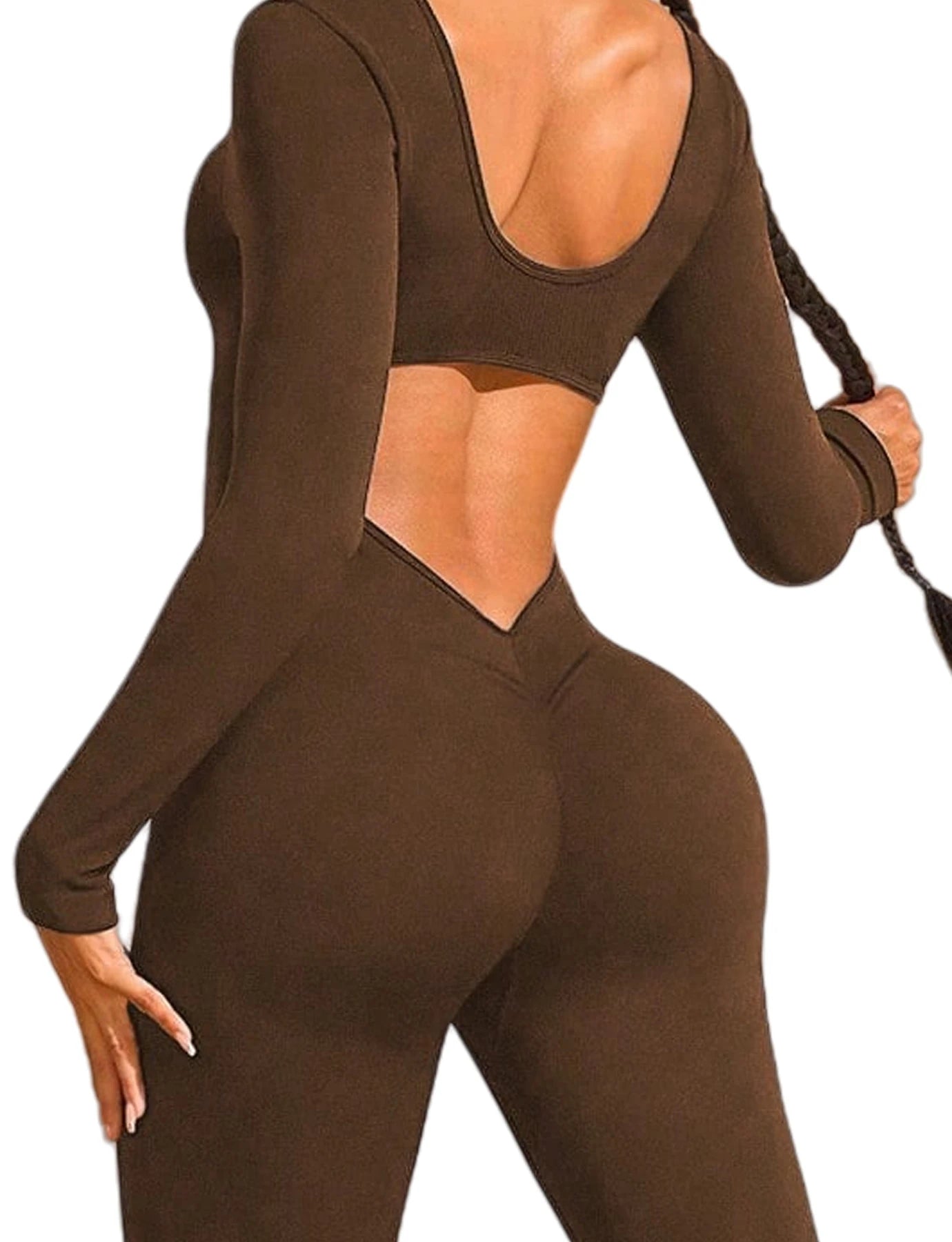 Long sleeve trousers jumpsuits, back cut design, beautiful hip line, clothing suitable for sports and exercise.