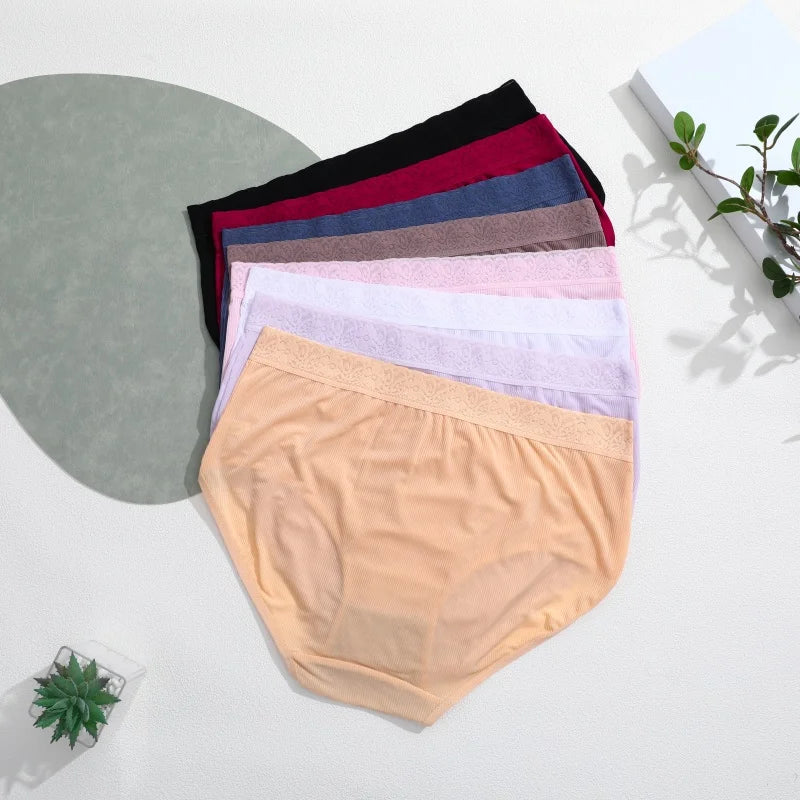 6PCS Women's Plus Size Lace Panties Seamless Solid Color Sport Cozy Physiological Underwear Female Breathable Elastic Lingerie.