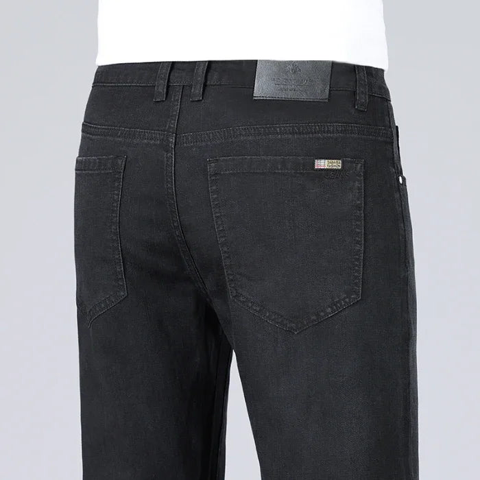 Summer Lyocell Ultra-thin Jeans Men Straight Stretch Breathable Denim Pants Fashion Business Casual Male Trousers Black Gray